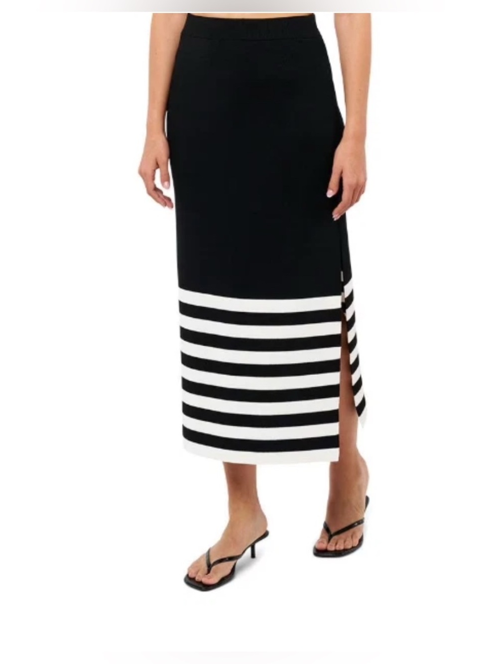 Black & White Striped Maxi Skirt with Side Slit